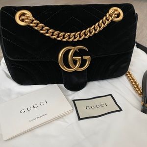 GUCCI GG Marmont Black Velvet Mini Bag